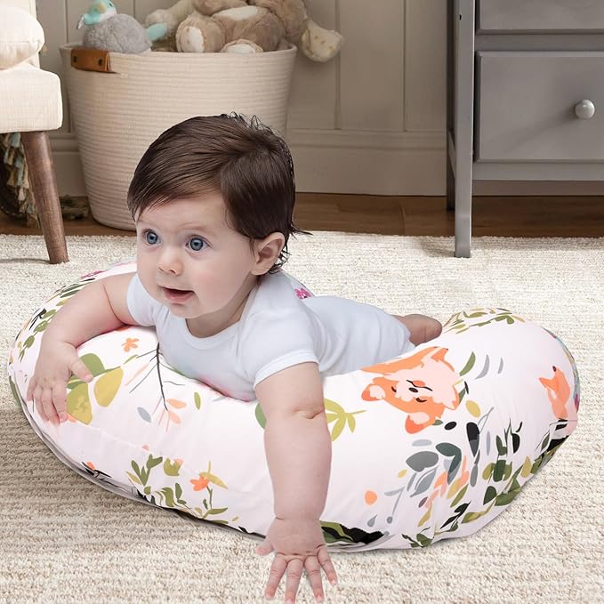 Cloele Nursing Pillow Cover for Breastfeeding Pillows - Dog Breastfeeding Pillow Slipcovers for Baby Boys & Girls Ultra Soft Infant Nursing Pillowcase for Newborn - Dog and Green Leaf