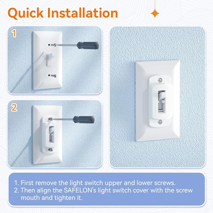 SAFELON 6 PCS Light Switch Cover Guard for Baby Safety, Childproof Light Switch Locks, Wall Switch Covers Prevents Kids from Turning The Lights On and Off