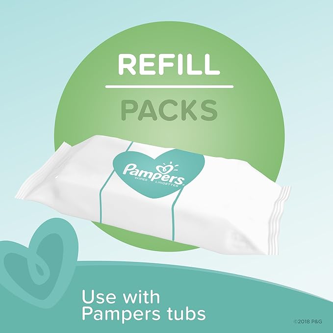 Baby Wipes, Pampers Baby Diaper Wipes, Complete Clean Unscented, 3 Refill Packs for Dispenser Tub, 216 Total Wipes