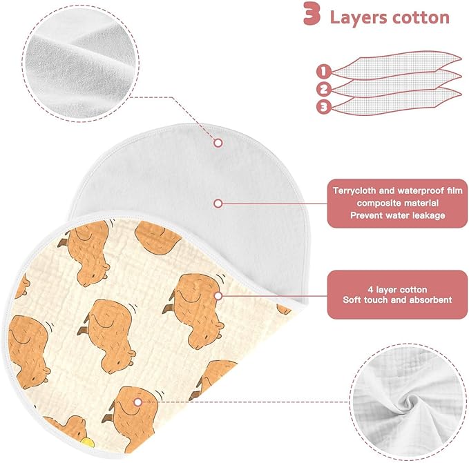 Muslin Burp Cloths for Baby Boys and Girls - 4-Pack Ultra Absorbent Cute Capybara Muslin Washcloths, Newborn Towel, Milk Spit Up Rags, Burp Cloth Bib for Unisex, 22 x 11 Inch