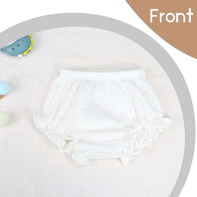 5pcs Toddler Baby Girls Boy White Ruffled Bloomers Diaper Cover Cotton Linen Bloomer Shorts Underwear