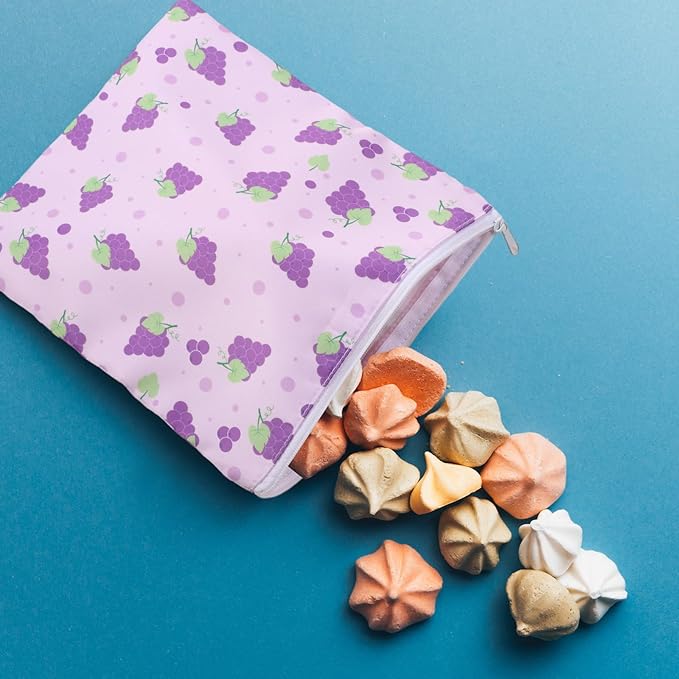 Paterr 4 Pcs Sandwich Bag Reusable Zipper Snack Bags Washable Food Safe Lunch Bags for Kids Students Adults Food (Fruit)