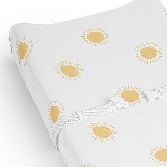 Sweet Jojo Designs Baby Changing Pad Cover Sheet (White and Yellow Boho Sun) for Girls/Boys, Infant/Newborn Diaper Change Table Mat Covers (Mustard, Celestial Sky, Desert, Sunshine, Outdoors Nature)