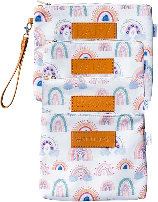 Rainbow Baby Diaper Bag Organizing Pouches (Set of 4) - Diaper Bag Organizer Pouches - Baby Diaper Bag, Wet Bag, Mama Bag, Snacks Diaper Bag Insert - Waterproof Lining - Diaper Bag Organizer Insert