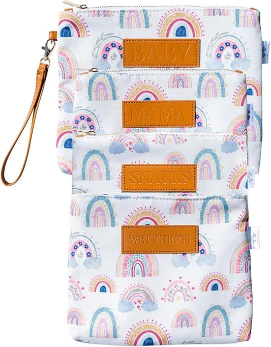 Rainbow Baby Diaper Bag Organizing Pouches (Set of 4) - Diaper Bag Organizer Pouches - Baby Diaper Bag, Wet Bag, Mama Bag, Snacks Diaper Bag Insert - Waterproof Lining - Diaper Bag Organizer Insert