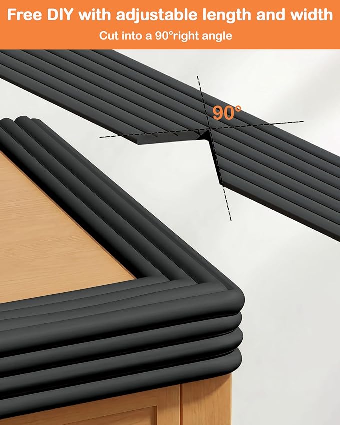 Corner Protector Baby, 16.5FT 0.32''Th W-Shape Edge Protector for Baby Proofing 3.2'' Wide Foam Fireplace Cushion Pre-Taped Safety Guard Bumper Pad for Furniture Wall Stair Door (Black)