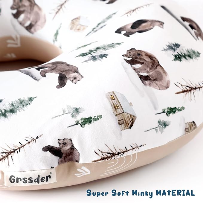GRSSDER Nursing Pillow Cover Stretchy Minky Removable Nursing Covers for Breastfeeding Pillows, Ultra Soft Comfortable Slipcover for Boy and Girls, Jungle Bear/Rainbow