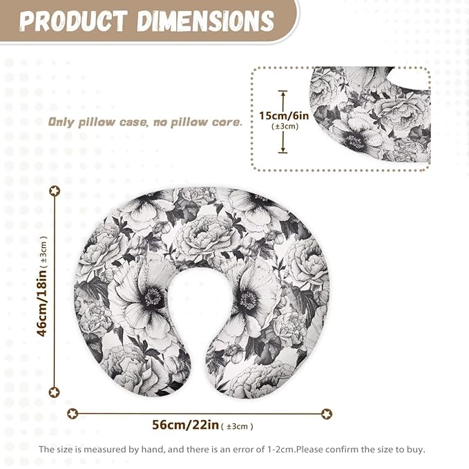 Vintage Flower Nursing Pillow Support Cover, Retro Floral Detachable Nursing Pillow Protective Case, Sketch Art Soft Infant Nursing Pillow Cover