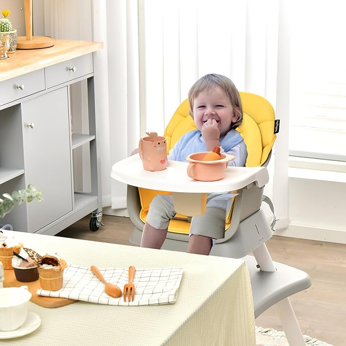 GLACER 8 in 1 Convertible Baby High Chair - Adjustable High Chairs for Babies and Toddlers with Removable Tray, Dual Cushions, Activity Table and Chair Set, Booster Seat, Stool (Yellow)
