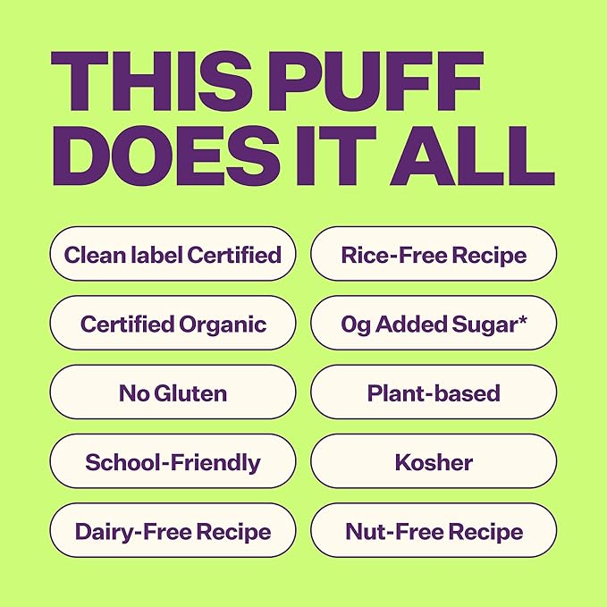 YUMI Rice-Free Baby Puffs - No Sugar Added, Gluten-Free, Non-GMO Organic Baby Snacks Puffs, School Safe for Daycare and Lunchboxes - Alternative to Baby Teething Snacks, Strawberry Basil (6ct.)