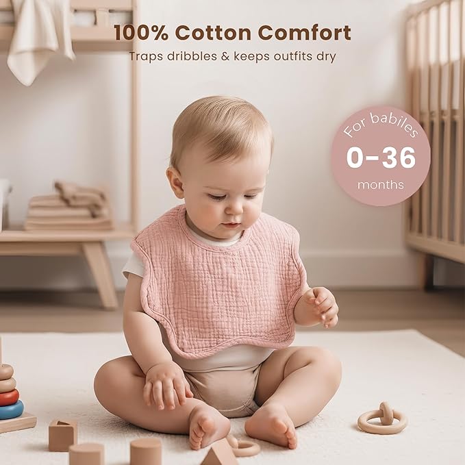 Konssy Muslin Baby Bibs 8 Pack, 100% Cotton Absorbent Bandana Drool Bibs for Teething and Drooling for Unisex Boys and Girls
