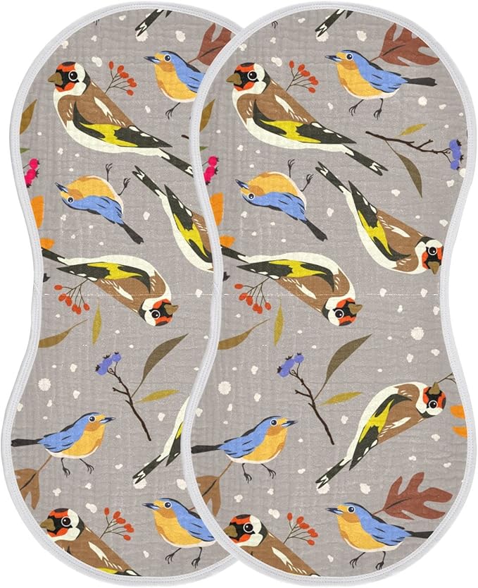 Autumn Bird Goldfinch Robin Berry Muslin Burp Cloths for Baby 2 Pack 100% Cotton Baby Washcloths Bibs for Boy Girl