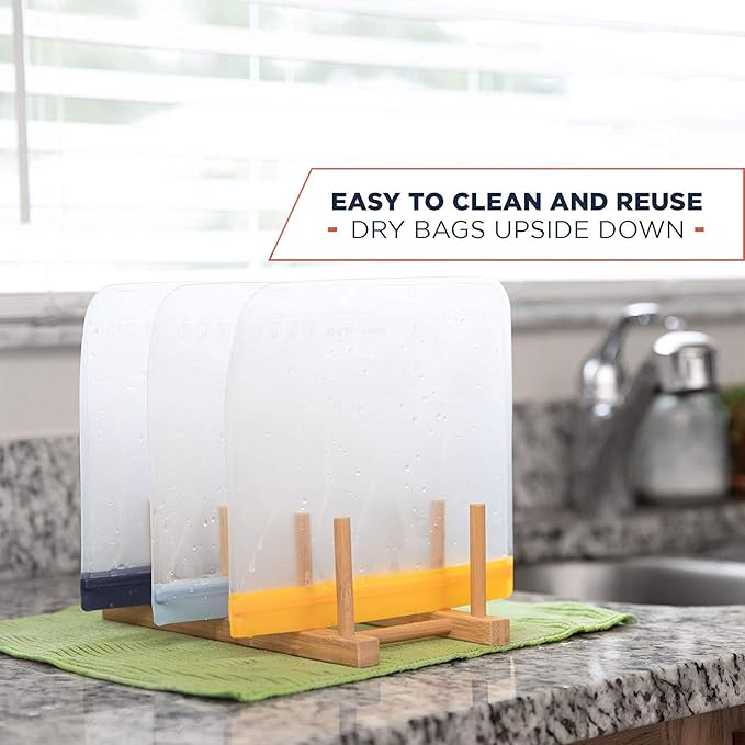 Keeper Reusable Sandwich Bags (Set of 5, 32oz) - Extra Thick Reusable Ziplock Bag For Food, Lunch Storage. Reusable Snack Bags for Kids Are Resealable. Plastic Lunch Baggies Are Washable, Freezer Safe