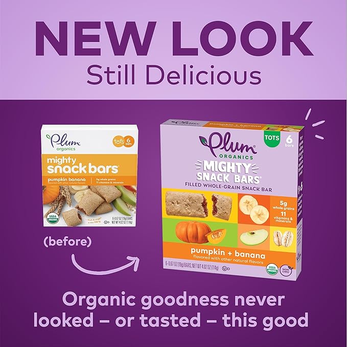 Plum Organics Mighty Snack Bars - Pumpkin and Banana - 0.67 oz Bars (Pack of 6) - Organic Fruit and Vegetable Toddler Food Snack Bars