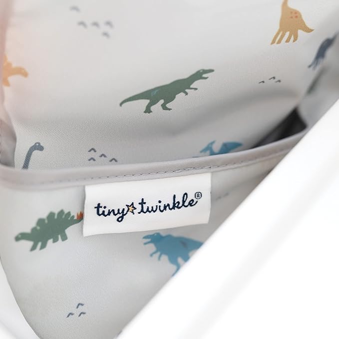 Tiny Twinkle Mess Proof Baby Bibs | 2 Pack Waterproof Toddler Bib for Eating | Baby Apron for Feeding, Machine Washable, Perfect Shower Gift (Dinosaur,Ocean Life, 6–24M)