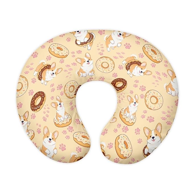 Jeiento Cartoon Corgi Dog Donut Nursing Pillow Cover Puppy Pattern U-Shaped Breastfeeding Pillow Covers Soft Comfortable Slipcovers for Newborn,Baby Boys Girls