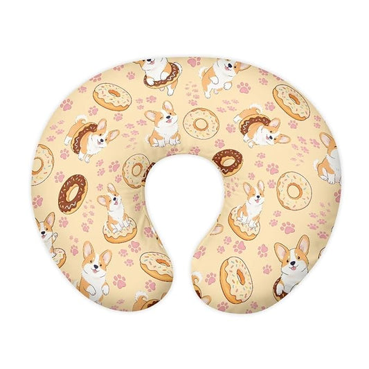 Jeiento Cartoon Corgi Dog Donut Nursing Pillow Cover Puppy Pattern U-Shaped Breastfeeding Pillow Covers Soft Comfortable Slipcovers for Newborn,Baby Boys Girls