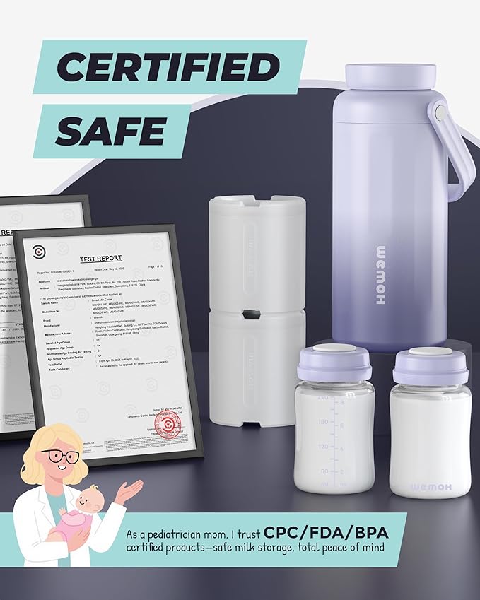 Breast Milk Cooler Bottle - 12H+ Ice-Cold/24H Safe Storage, Compatible with Spectra Pumps, TSA Approved Travel Chiller, 18oz (2x9oz) Lightweight Leakproof Container for Work, Purple
