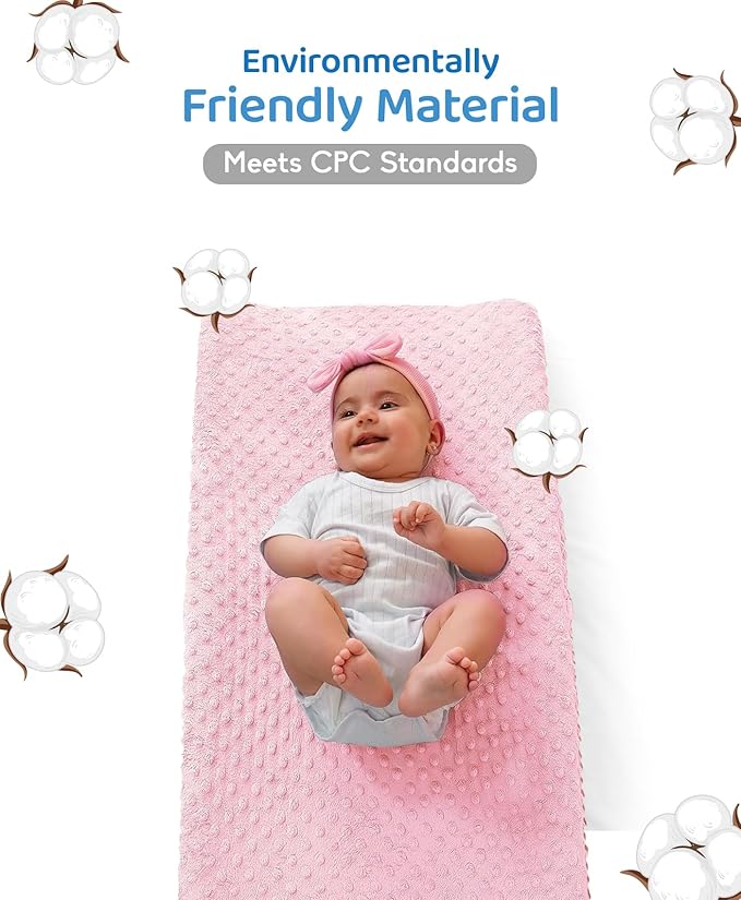 LOONAH Compact Small Changing Pad with Cover - 27" X 16" Contoured Baby Diaper Changing Pad for Combo Crib with Changing Table-Waterproof & Hypoallergenic, Safety Strap with Quick-Release Buckle-Pink