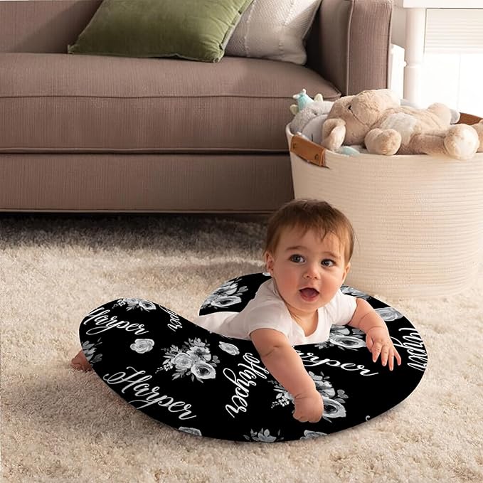 Customizable Flowers Baby Nursing Pillow Cover - Add Your Baby's Name, Ultra-Soft Stretch Fabric, Fits Standard Nursing Pillows, Ideal for Baby Showers Style 11