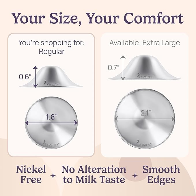 Silver Nursing Cups: Pure 999 Silver Nipple Shield | Breastfeeding Nursing Cups w/Breast Shields and Hands-Free Breast Pump (L - 1.8x0.6 inch)