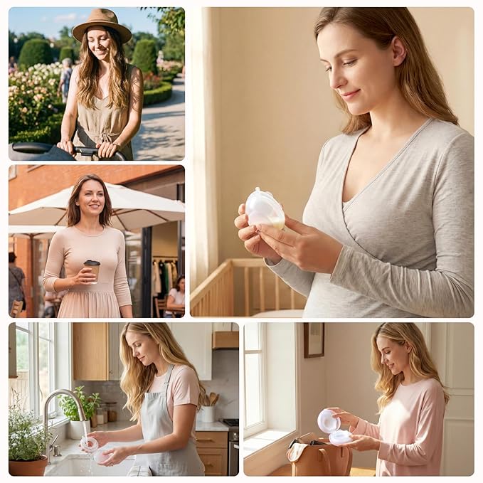 Momcozy Breast Milk Collector Collection Shell, Petal Soft Silicone Flange, Milk Collectors for Breastfeeding, Slim Waterdrop-Shaped Discreet Comfort with Storage Case (1oz/30ml, 2PCS)