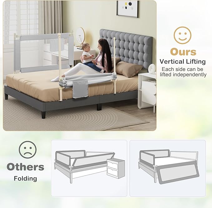 HONEY JOY Bed Rail for Toddlers, 47-Inch Extra Long, Portable Safety Bed Guard Rail w/Side Pocket, Toddler Bed Rails for Crib, King Queen Full Twin Size Bed Mattress (Gray, 2 Pack)