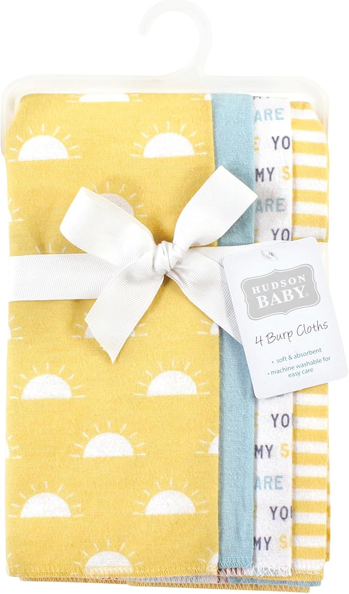 Hudson Baby Cotton Poly Flannel Burp Cloths Multipack, My Sunshine 8-Pack, One Size