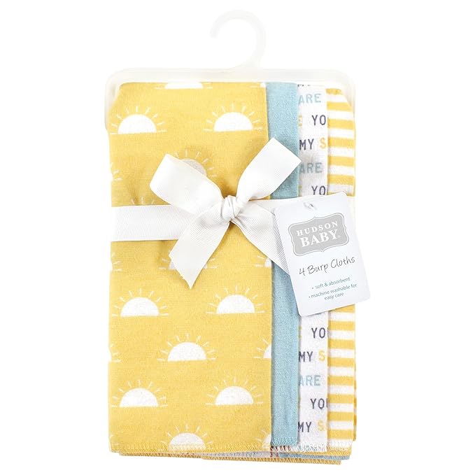 Hudson Baby Unisex Baby Cotton Flannel Burp Cloths, My Sunshine 4 Pack, One Size