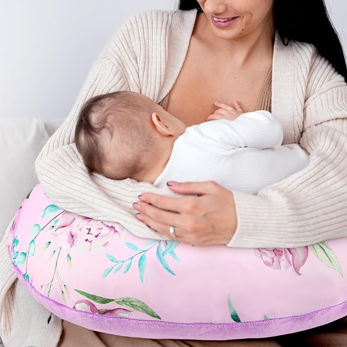 DILIMI Nursing Pillow Cover, Soft Stretchy Nursing Cover for Breastfeeding Pillow, 1 Pack Reversible Removable Slipover for Baby Boy and Girls, Purple Floral