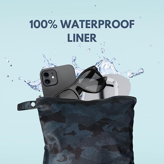 Wet Bag for Gym Clothes Black Camo - 12.6" x 14.6" Waterproof, Smell Proof, Machine Washable Sweat Bags for Sweaty & Dirty Workout Gear, Dry Bags for Sports, Travel, Yoga, Swimsuits - Organizer