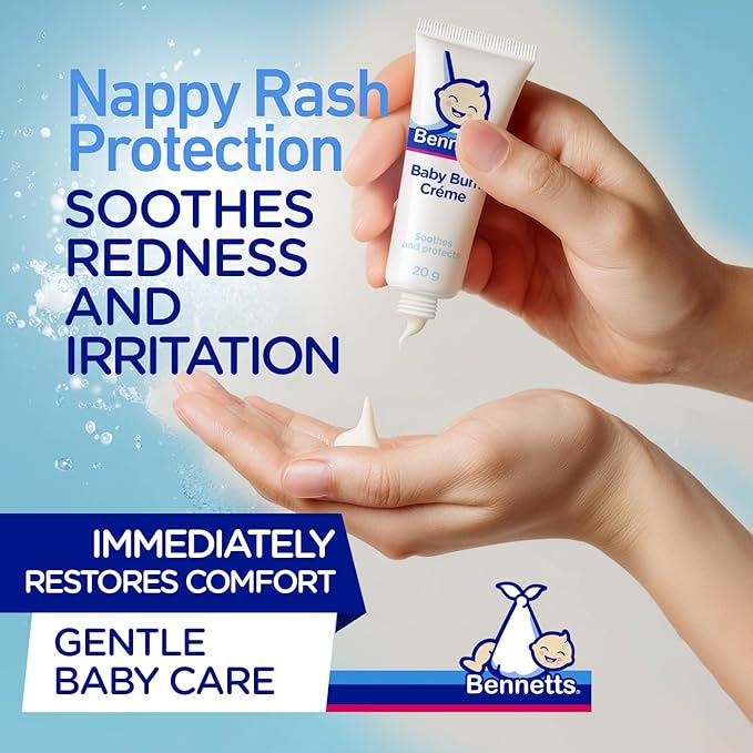 Bennetts Baby Bum Cream 20g – Water-Repellent Diaper Barrier Cream for Newborns – Protects Against Nappy Rash & Redness