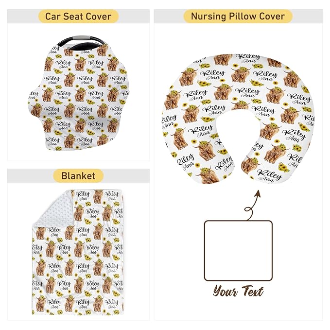 Dyoart Custom Baby Nursing Pillow Cover for Nursing, Highland Cattle Theme Removable Nursing Covers for Breastfeeding Pillows, Ultra Soft Comfortable Slipcover for Newborn Baby Boys and Girls
