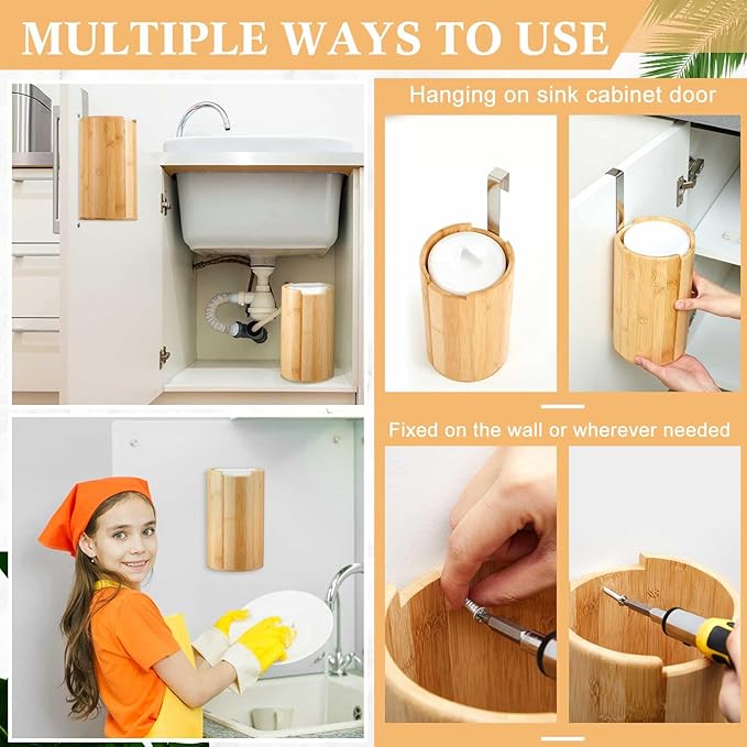 SiliFine Bamboo Wipes Dispenser Container, Disinfectant Wall Mounted Disinfectant Wipes Holder Decorative Bamboo Kitchen Organizer for Bathroom Office Classroom Countertop Home