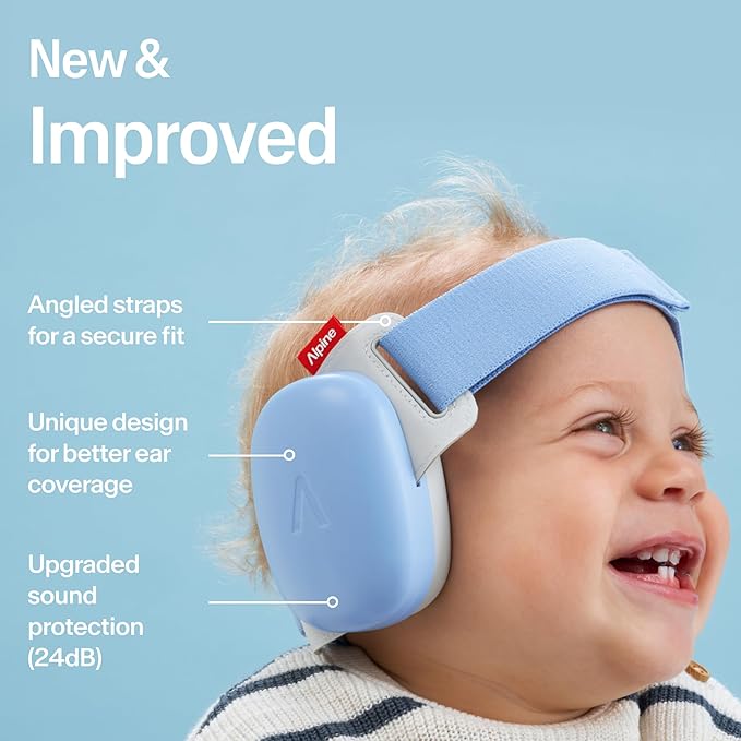 Alpine Muffy Baby Comfort - Protects Hearing for Babies and Toddlers - CE & ANSI Certified - Headband for Safe fit & Comfort - Adjustable for Ages 3-48 Months - 24dB Sound Reduction, Blue