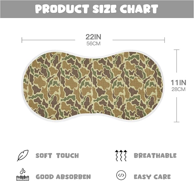 Baby Muslin Burp Cloths Set of 4 Vintage Camo Green Muslin Washcloths Camouflage Retro Brown Army Milk Spit Up Rags Soft Newborn Towel Burp Cloth Bib for Unisex Boys and Girls, 22 x 11 Inch
