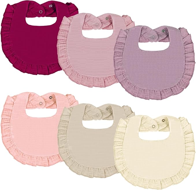Oiomniv Muslin Baby Bibs, 6-Pack Bandana Drool Bibs Soft Cotton Adjustable Unisex Newborn, Toddler for Drooling Teething