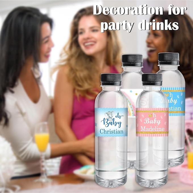 Personalized Water Bottle Labels for Baby Shower Custom Baby Shower Labels with Name for Water Bottle Stickers Waterproof Printable Photo Bottle Labels Gifts 50 Pcs