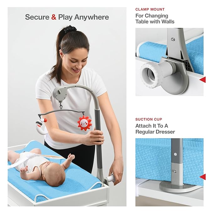 Changing Pad - Foam Contoured Baby Changing Pad for Dresser, Waterproof Diaper Changing Table Pad, Includes Soft, Removable & Washable Non-Slip Cover, Bonus Portable Toy Bar with Music Mode Included