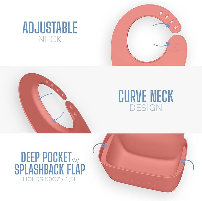 RideBib Silicone Vomit Bib with Extra-Deep Pocket for Motion Sickness Relief During Travel. Patent Pending
