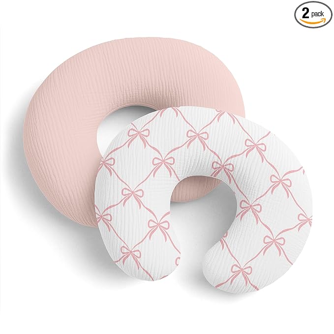 Sweet Jojo Designs 2-Piece Muslin Nursing Pillow Covers Set (Pink Bows) for Newborn Baby Girls 100% Cotton Breastfeeding Pillowcases-PILLOW NOT INCLUDED (Solid Blush Elegant Bow for Ballet Collection)
