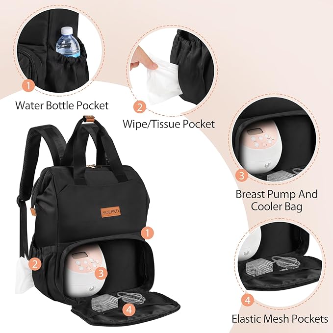 Breast Pump Bag Fit for Spectra S1 and S2, Pumping Bag with Waterproof Mat for Pump Accessories, Portable Pump Carrying Case for Work, Pump BackpackTravel and Family Use, Newborn Essentials Black