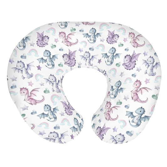 Fairytale Dragon Love Stars Baby Nursing Pillow Covers for Boy Girl Baby Dragons Purple Nursery Feeding Pillowcase for Breastfeeding Pillows Fantasy Animal Soft Stretchy Slipcover for Newborn Infant