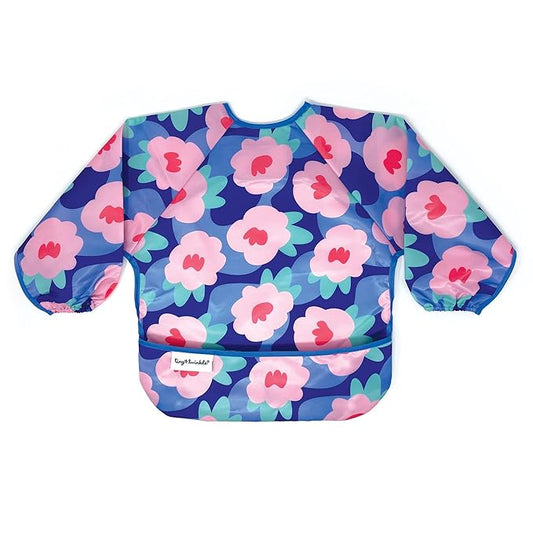 Tiny Twinkle Long Sleeve Bib for Babies & Toddlers | Waterproof Smock Bib for Eating | Machine Washable & Mess-Proof Feeding Essentials | Newborn Shower Gift (Floral Blue, 6–24M)