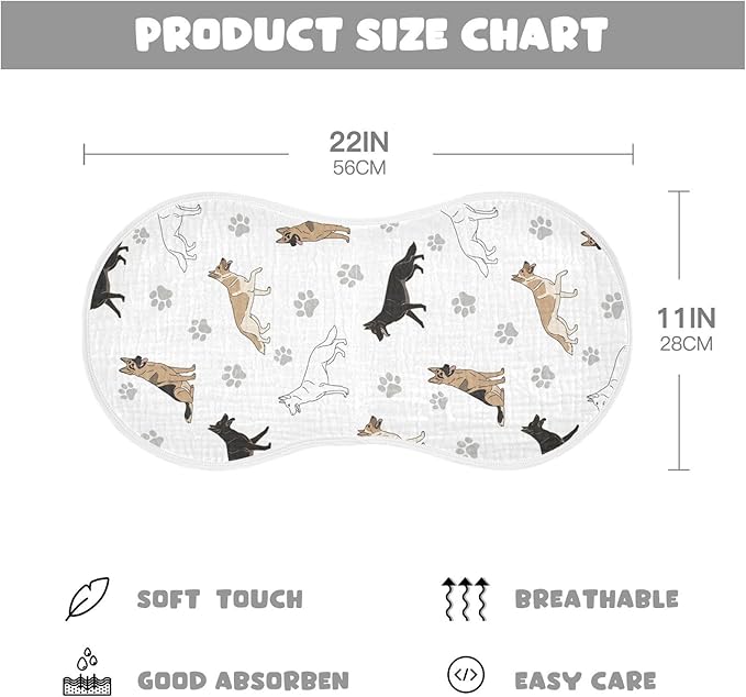 4 Pack Muslin Burp Cloths German Dogs Paw White Cotton Baby Burp Cloths Ultra Absorbent and Soft Thick Burping Cloth for Newborn Babies 22x11 Inch