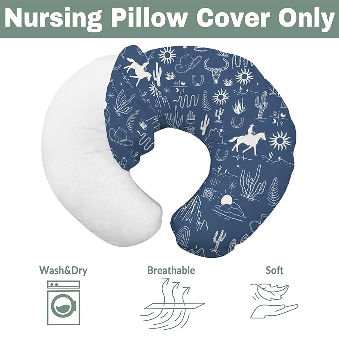 Western Cowboy Baby Nursing Pillow Covers for Boy Girl Wild West Cactus Mountain Snake Cattle Skull Sun Nursing Pillow Slipcovers for Breastfeeding Pillows Desert Adventure Soft Stretchy Cover