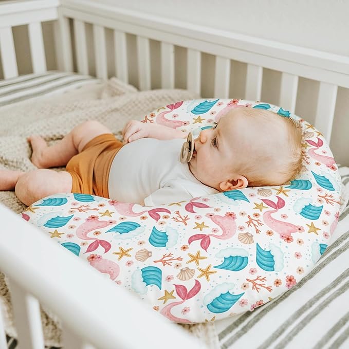 Mermaids Tails Baby Nursing Pillow Covers for Boy Girl Fairytale Fish Floral Waves Starfish Conch Nursery Pillowcase for Breastfeeding Pillows Boho Summer Beach Soft Stretchy Slipcovers for Newborn