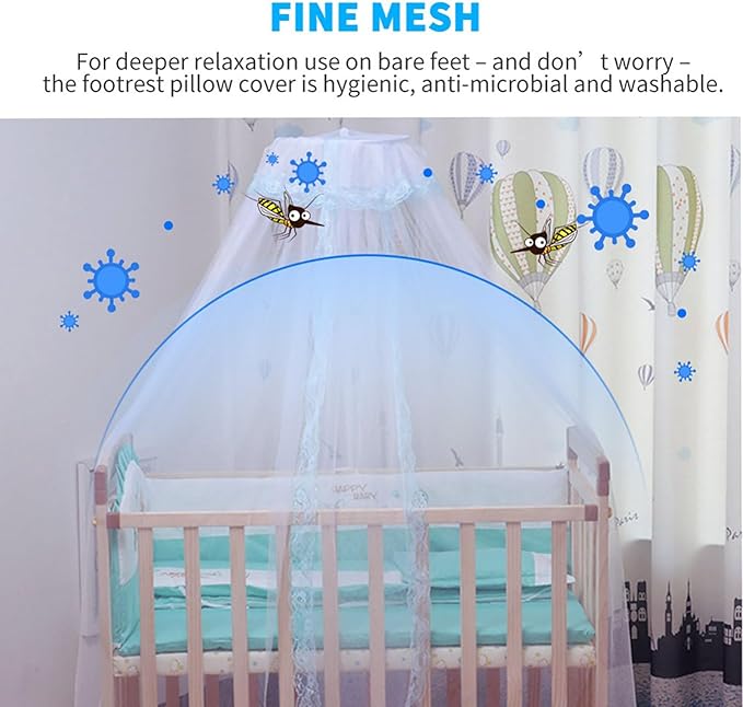 Universal Crib Floor Mosquito Net with Lace, Breathable Crib Netting Bed Curtains Canopy for Baby Kids, Toddler Bed Crib Dome Canopy Netting Without Stand