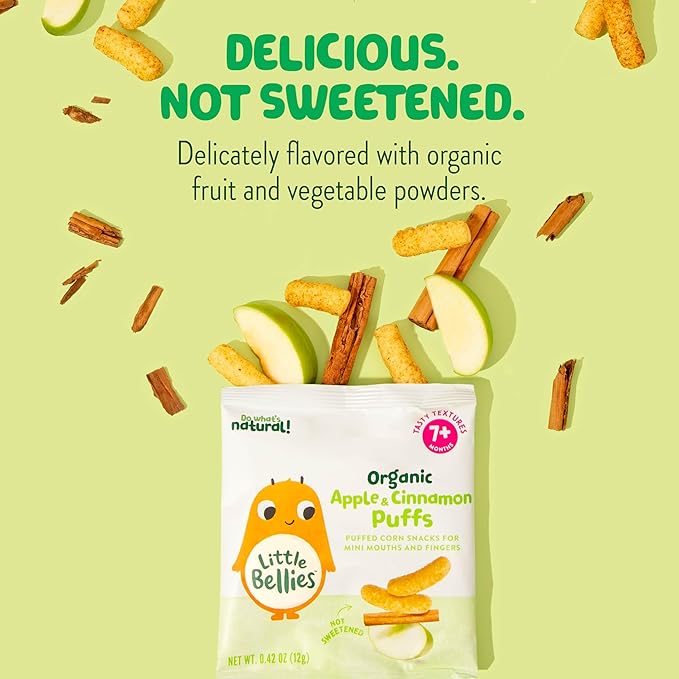 Little Bellies Organic Apple & Cinnamon Puffs Baby Snack (.42 oz Individual Packs), (Pack of 36)