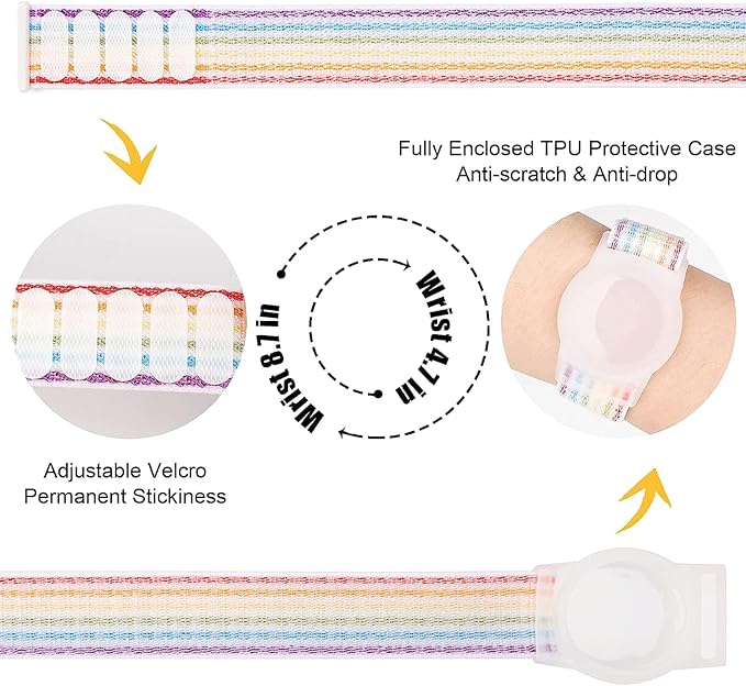 2 Pack Bracelet for Kids,Protective Cover with Nylon Wristband, Anti Lost GPS Trackers Case Cover Elastic Watch Band for Toddlers Girls Boys Elders(Rainbow)